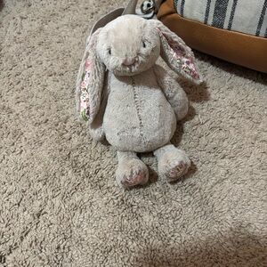 Jellycat Cream Plush Bunny with Floral Ear and Paw Accents
